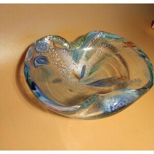 Vintage Dino Martens Murano Hand Blown Art Glass Bowl with silver aventurine